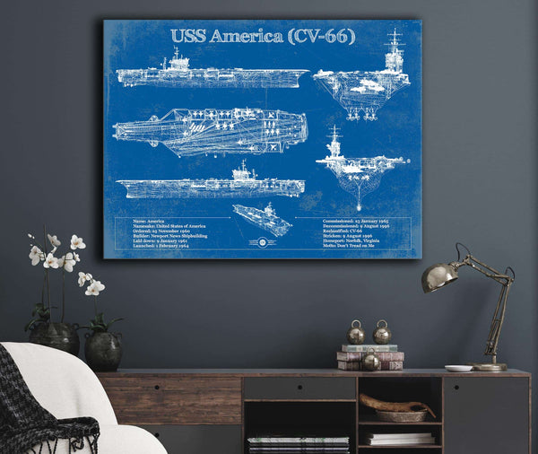 Cutler West USS America (CV-66) Aircraft Carrier Blueprint Original Military Wall Art