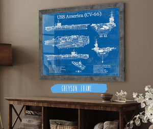 14" x 11" / Greyson Frame Cutler West USS America (CV-66) Aircraft Carrier Blueprint Original Military Wall Art