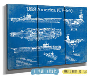36" x 24" / 3 Panel Canvas Wrap Cutler West USS America (CV-66) Aircraft Carrier Blueprint Original Military Wall Art