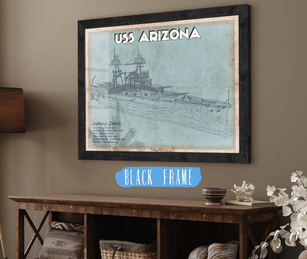 14" x 11" / Stretched Canvas Wrap Cutler West USS Arizona WWII Battleship Blueprint Military Print