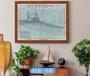 20" x 16" / Walnut Frame Cutler West USS Arizona WWII Battleship Blueprint Military Print