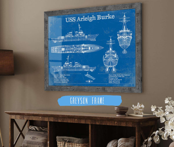 14" x 11" / Greyson Frame Cutler West USS Arleigh Burke (DDG-51) Arleigh Burke-class Destroyer Blueprint Original Military Wall Art