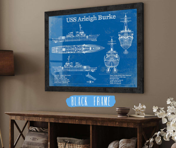 20" x 16" / Black Frame Cutler West USS Arleigh Burke (DDG-51) Arleigh Burke-class Destroyer Blueprint Original Military Wall Art