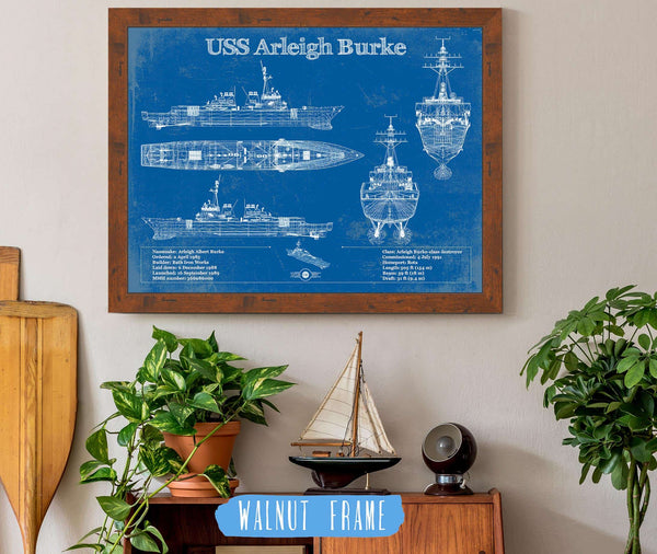 20" x 16" / Walnut Frame Cutler West USS Arleigh Burke (DDG-51) Arleigh Burke-class Destroyer Blueprint Original Military Wall Art