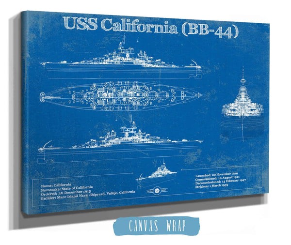 Cutler West USS California (BB-44) Blueprint Original Military Wall Art - Customizable