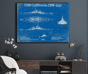 Cutler West USS California (BB-44) Blueprint Original Military Wall Art - Customizable