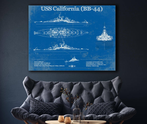 Cutler West USS California (BB-44) Blueprint Original Military Wall Art - Customizable