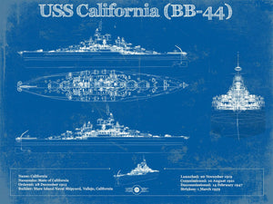 14" x 11" / Unframed Cutler West USS California (BB-44) Blueprint Original Military Wall Art - Customizable