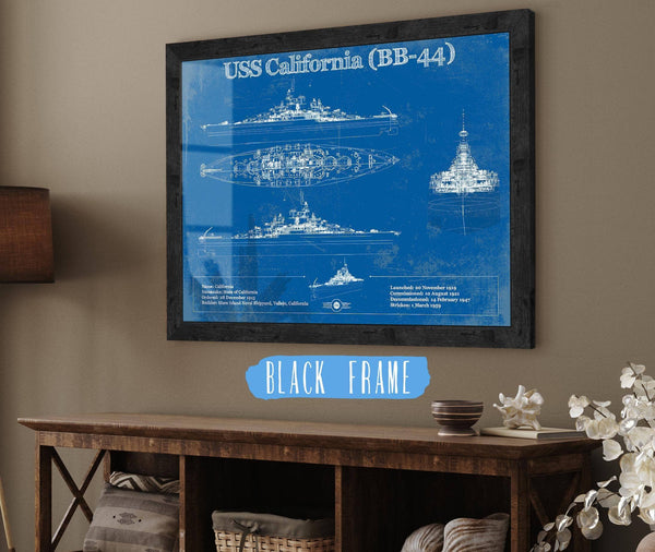 20" x 16" / Black Frame Cutler West USS California (BB-44) Blueprint Original Military Wall Art - Customizable