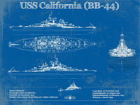 Cutler West Naval Military 14" x 11" / Unframed USS California (BB-44) Blueprint Original Military Wall Art - Customizable 93331100212_25456