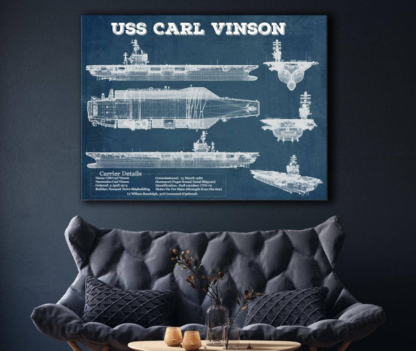 Cutler West USS Carl Vinson (CVN 70) Aircraft Carrier Blueprint Original Military Wall Art - Customizable