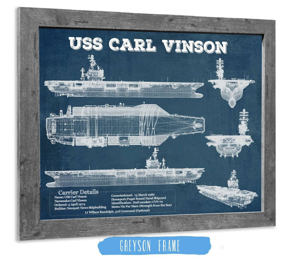 14" x 11" / Greyson Frame Cutler West USS Carl Vinson (CVN 70) Aircraft Carrier Blueprint Original Military Wall Art - Customizable