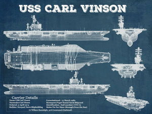 14" x 11" / Unframed Cutler West USS Carl Vinson (CVN 70) Aircraft Carrier Blueprint Original Military Wall Art - Customizable