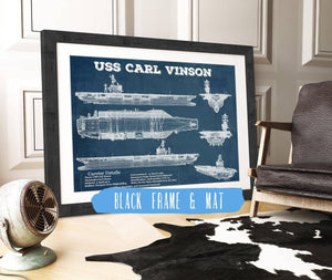 20" x 16" / Black Frame & Mat Cutler West USS Carl Vinson (CVN 70) Aircraft Carrier Blueprint Original Military Wall Art - Customizable