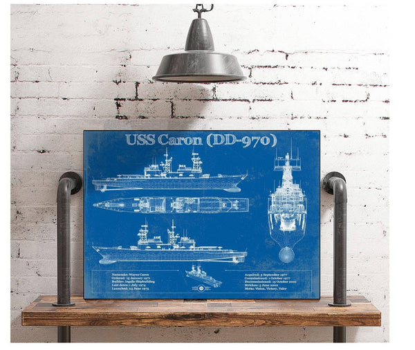 Cutler West USS Caron (DD-970) Blueprint Original Military Wall Art - Customizable