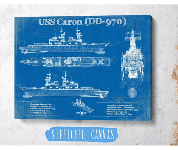 Cutler West USS Caron (DD-970) Blueprint Original Military Wall Art - Customizable