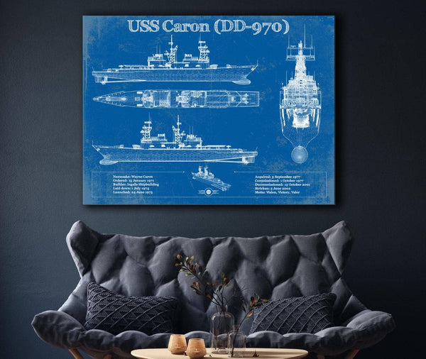 Cutler West USS Caron (DD-970) Blueprint Original Military Wall Art - Customizable