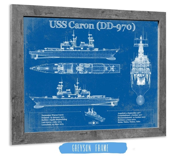 14" x 11" / Greyson Frame Cutler West USS Caron (DD-970) Blueprint Original Military Wall Art - Customizable