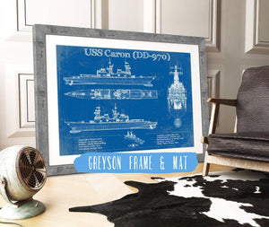 14" x 11" / Greyson Frame & Mat Cutler West USS Caron (DD-970) Blueprint Original Military Wall Art - Customizable