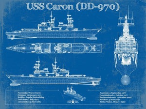 14" x 11" / Unframed Cutler West USS Caron (DD-970) Blueprint Original Military Wall Art - Customizable