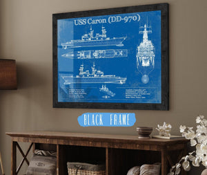 20" x 16" / Black Frame Cutler West USS Caron (DD-970) Blueprint Original Military Wall Art - Customizable