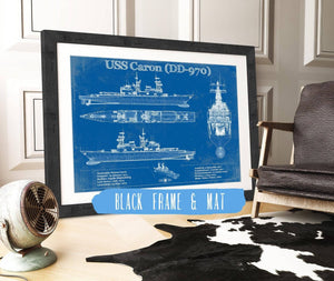 20" x 16" / Black Frame & Mat Cutler West USS Caron (DD-970) Blueprint Original Military Wall Art - Customizable