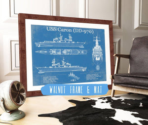 20" x 16" / Walnut Frame & Mat Cutler West USS Caron (DD-970) Blueprint Original Military Wall Art - Customizable