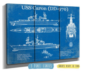 36" x 24" / 3 Panel Canvas Wrap Cutler West USS Caron (DD-970) Blueprint Original Military Wall Art - Customizable