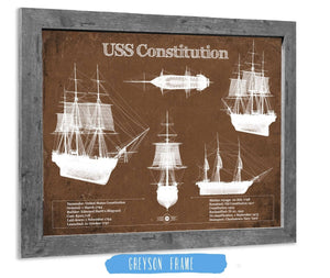 14" x 11" / Greyson Frame Cutler West USS Constitution Blueprint Original Military Wall Art