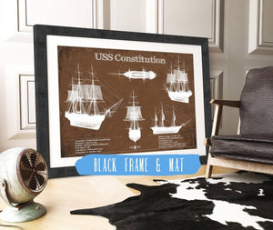 20" x 16" / Black Frame & Mat Cutler West USS Constitution Blueprint Original Military Wall Art