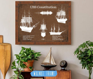20" x 16" / Walnut Frame Cutler West USS Constitution Blueprint Original Military Wall Art