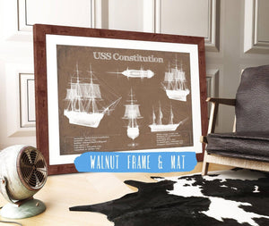 20" x 16" / Walnut Frame & Mat Cutler West USS Constitution Blueprint Original Military Wall Art