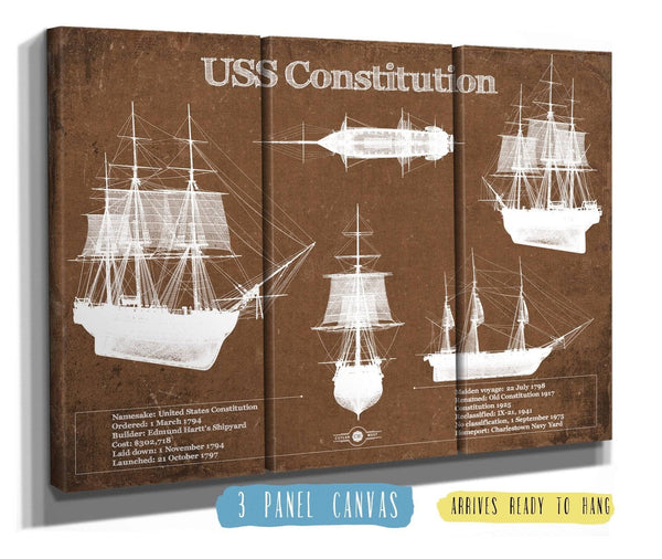 36" x 24" / 3 Panel Canvas Wrap Cutler West USS Constitution Blueprint Original Military Wall Art