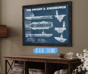 20" x 16" / Black Frame Cutler West USS Dwight Eisenhower CVN69 Aircraft Carrier Blueprint Original Military Wall Art - Customizable