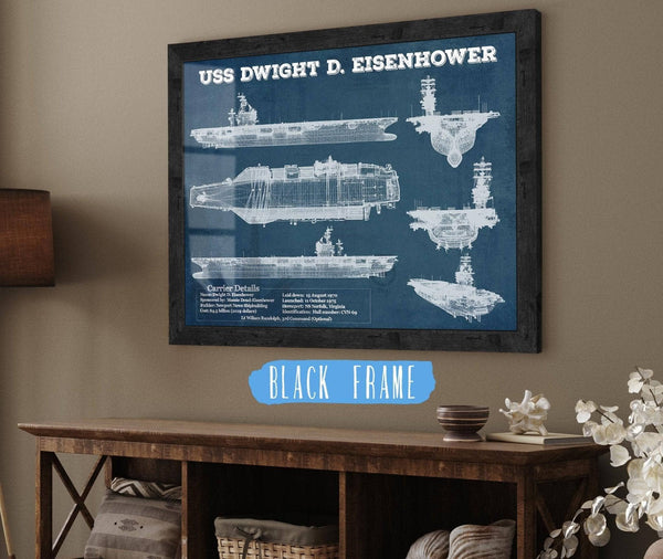 20" x 16" / Black Frame Cutler West USS Dwight Eisenhower CVN69 Aircraft Carrier Blueprint Original Military Wall Art - Customizable