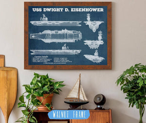 20" x 16" / Walnut Frame Cutler West USS Dwight Eisenhower CVN69 Aircraft Carrier Blueprint Original Military Wall Art - Customizable