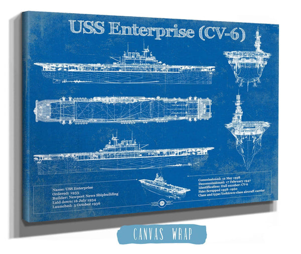 Cutler West USS Enterprise (CV-6) Aircraft Carrier Blueprint Original Military Wall Art - Customizable
