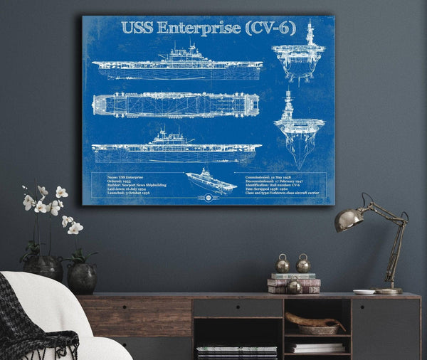 Cutler West USS Enterprise (CV-6) Aircraft Carrier Blueprint Original Military Wall Art - Customizable