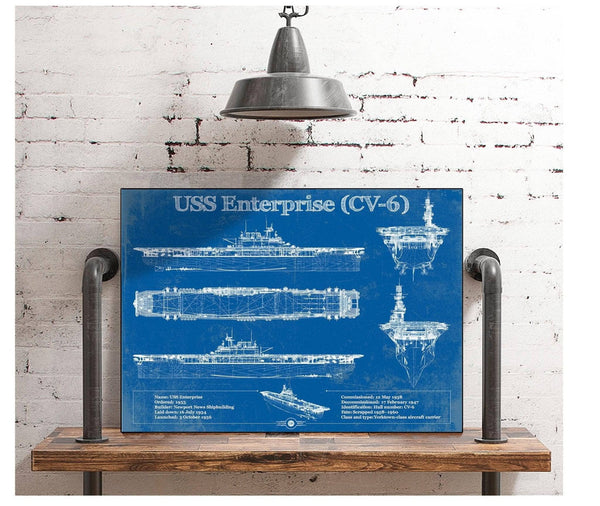 Cutler West USS Enterprise (CV-6) Aircraft Carrier Blueprint Original Military Wall Art - Customizable