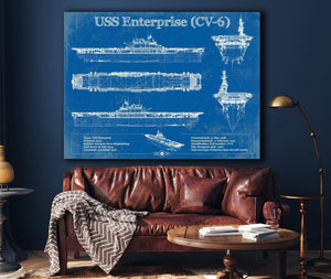 Cutler West USS Enterprise (CV-6) Aircraft Carrier Blueprint Original Military Wall Art - Customizable