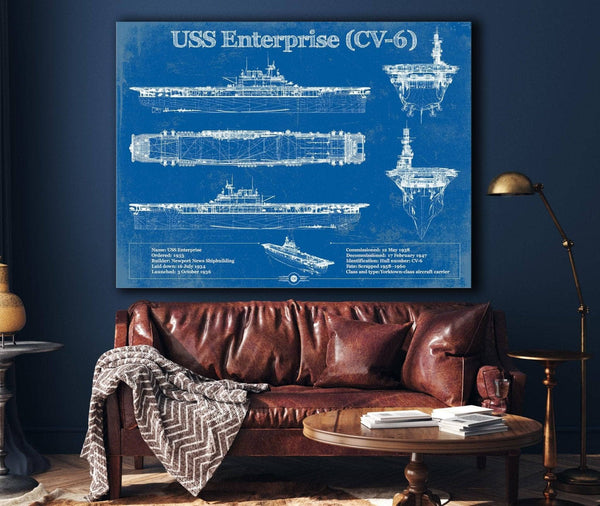 Cutler West USS Enterprise (CV-6) Aircraft Carrier Blueprint Original Military Wall Art - Customizable
