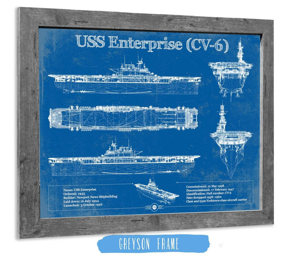 14" x 11" / Greyson Frame Cutler West USS Enterprise (CV-6) Aircraft Carrier Blueprint Original Military Wall Art - Customizable