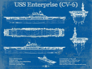 14" x 11" / Unframed Cutler West USS Enterprise (CV-6) Aircraft Carrier Blueprint Original Military Wall Art - Customizable
