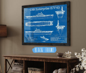 20" x 16" / Black Frame Cutler West USS Enterprise (CV-6) Aircraft Carrier Blueprint Original Military Wall Art - Customizable