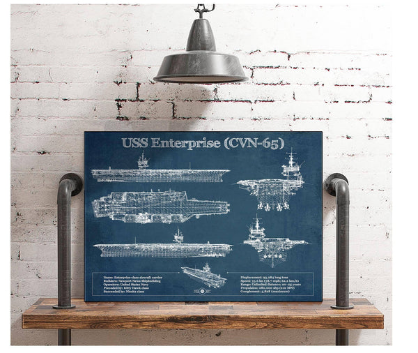 Cutler West USS Enterprise (CVN-65) Aircraft Carrier Blueprint Original Military Wall Art - Customizable