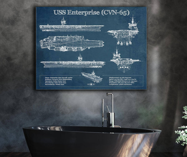 Cutler West USS Enterprise (CVN-65) Aircraft Carrier Blueprint Original Military Wall Art - Customizable