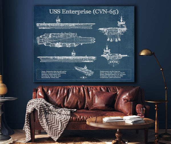 Cutler West USS Enterprise (CVN-65) Aircraft Carrier Blueprint Original Military Wall Art - Customizable