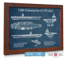 Cutler West USS Enterprise (CVN-65) Aircraft Carrier Blueprint Original Military Wall Art - Customizable