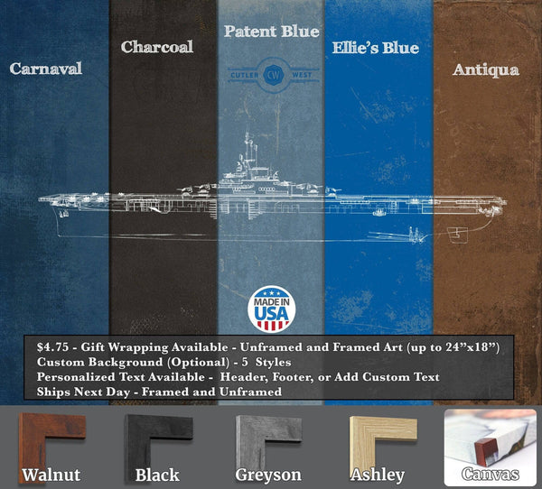 Cutler West USS Enterprise (CVN-65) Aircraft Carrier Blueprint Original Military Wall Art - Customizable