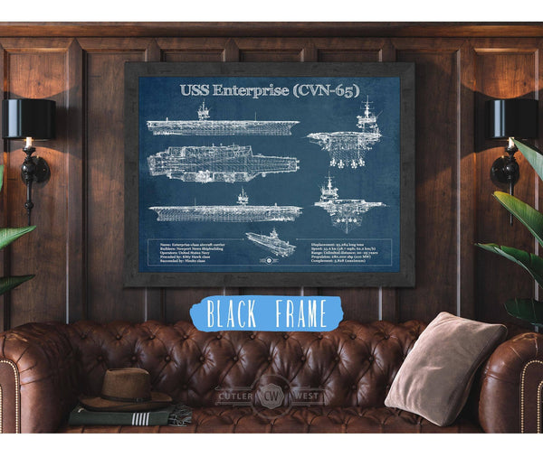Cutler West USS Enterprise (CVN-65) Aircraft Carrier Blueprint Original Military Wall Art - Customizable